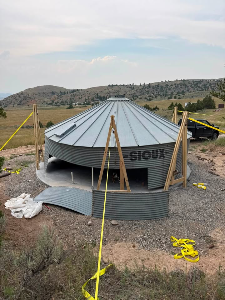 23ft diameter grain bin. Torn down in Brewster Minnesota finding new life as an off-grid tiny home. Clarkston, Montana.  
   Reach out to MBT and make your dream a reality!