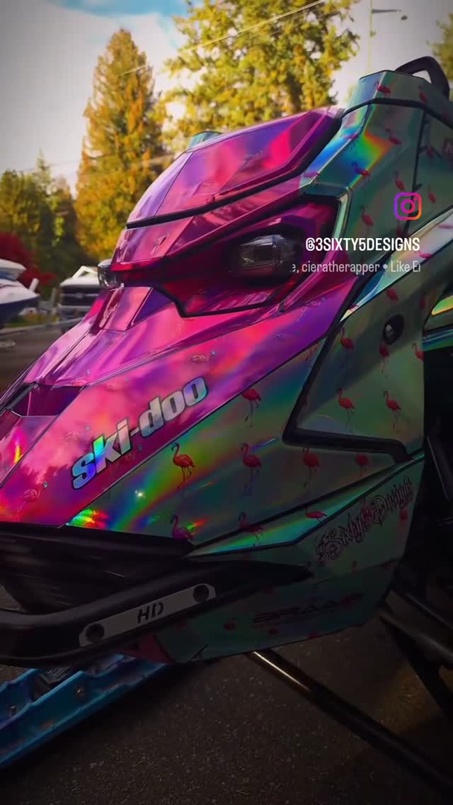 Throw back to one of the most badass wraps we did last year. @destinyxojoy wanted a flamingo wrap with all the flamingos wearing @gunsoutglasses. So that's what she got and pink and teal to boot. If you wanna see this wrap on the best sled video game there is. Check out @sleddersgame its there available for download. 
@godwreker 

#SlayEveryday
#Flamingo
#SleddersGame
#Ride365
#SledWrap