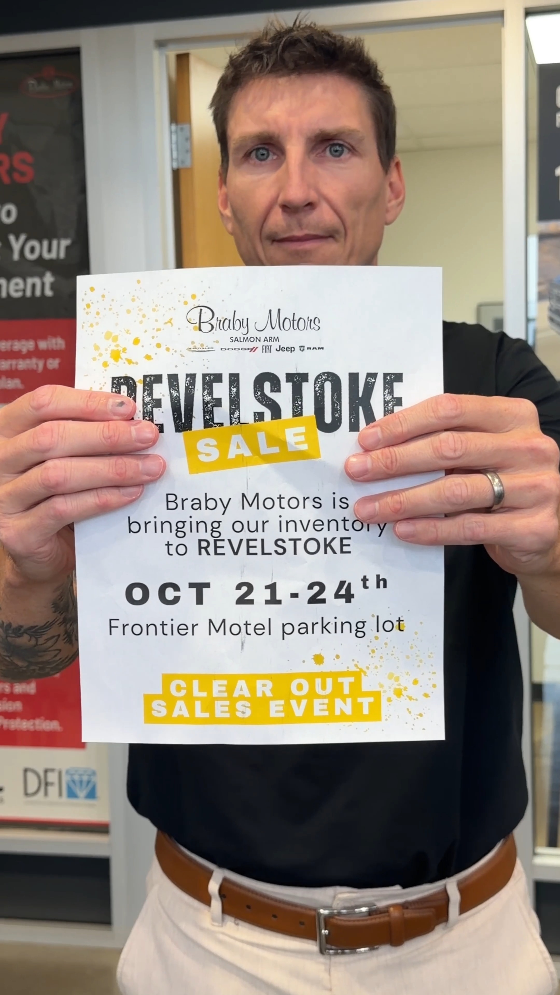 Revelstoke, get ready… Braby Motors is bringing the sale to YOU! 🚗💨

From October 21–24, we’re taking over the Frontier Motel parking lot with a huge selection of vehicles and some of our biggest offers.

0% financing for up to 84 months on select models, massive discounts and credit specialists will all be on-site to help you find the right vehicle and the right payment.

🎁 Every customer gets a gift card  
💰 PLUS, your chance to WIN UP TO $25,000!

Four days only. October 21–24 in Revelstoke.

Trust us… this is one sale you’re going to want to check out👀 

#revelstoke #revelstokebc #brabymotors #carsale #bc