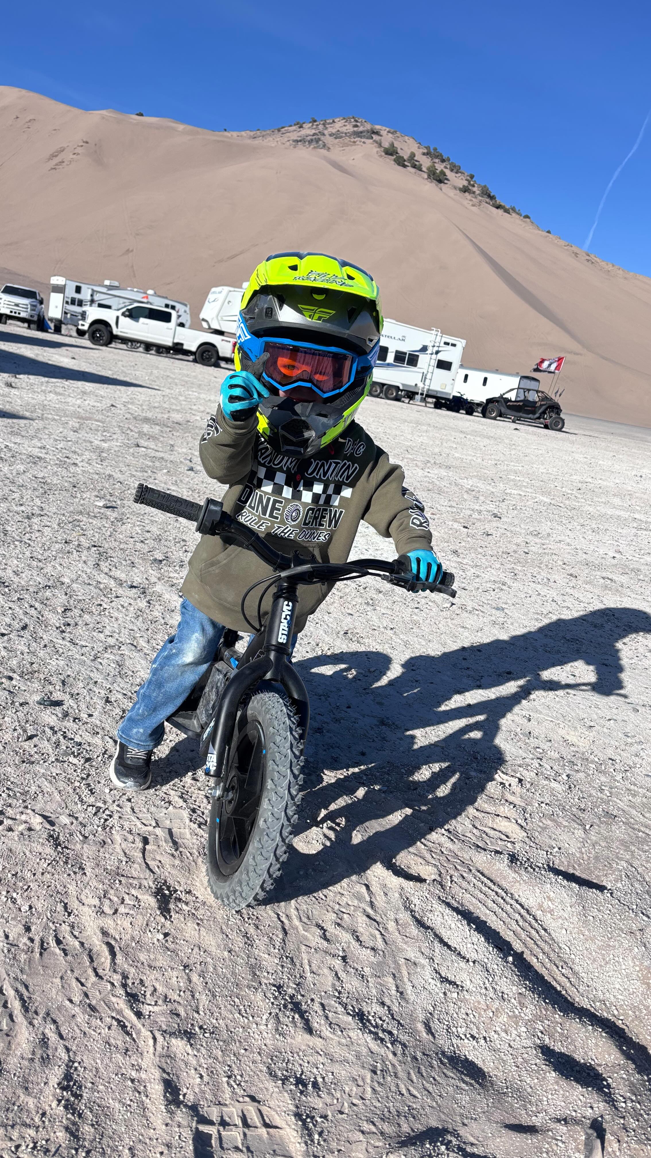 Day 1 on the new @ridestacyc 🤘 not bad for his first try!! The only way we could get him off of it was telling him it needed to be charged 🤪 he’s going to have fun this summer!