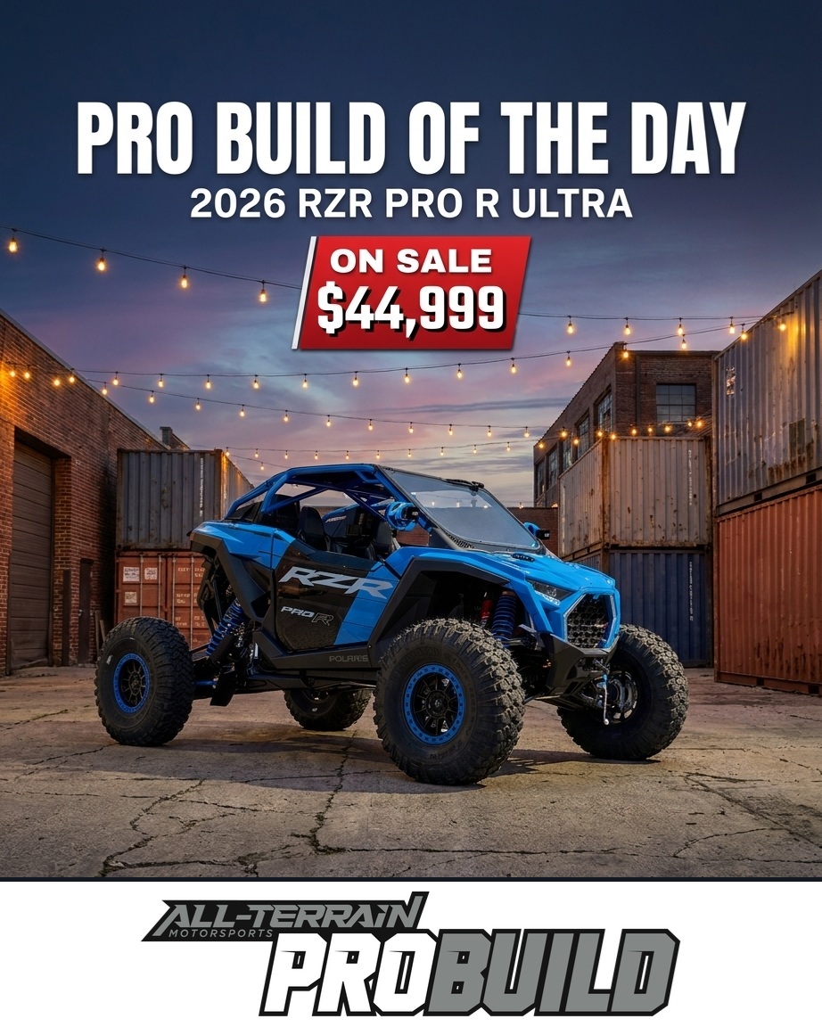 🏆 PRO BUILD OF THE DAY – 2026 Polaris RZR Pro R Ultra Edition 🏆

This isn't just any Polaris — it's an ALL-TERRAIN CUSTOMS® PRO BUILD, built and outfitted right here in Grand Junction!

🔧 PRO BUILD INCLUDES:
• VooDoo Pro R cage system with aluminum roof & glass windshield
• Cupacabra Cuero Race billet side mirrors
• Rough Country mirror-mounted LED pod lights
• Valor V18 bead lock wheels
• 35" Valor Alpha H2 tires

🔥 ON SALE: $44,999
🎨 Color: Velocity Blue
📦 In Stock | Stock #230606

🛒 Shop Now → https://www.all-terrainmoto.com/inventory/2026-polaris-rzr-pro-r-ultra-edition-pro-build-grand-junction-co-81505-14301086i

📍 All-Terrain Motorsports | 637 24 1/2 Rd, Grand Junction, CO
📞 (970) 434-4874
✅ Web price includes freight & setup!

#AllTerrainMotorsports #AllTerrainCustoms #ProBuild #GrandJunctionCO #Polaris #RZR #RZRProR #ProR #SideBySide #OffRoad #Colorado #Motorsports #CustomBuilt #BuiltNotBought