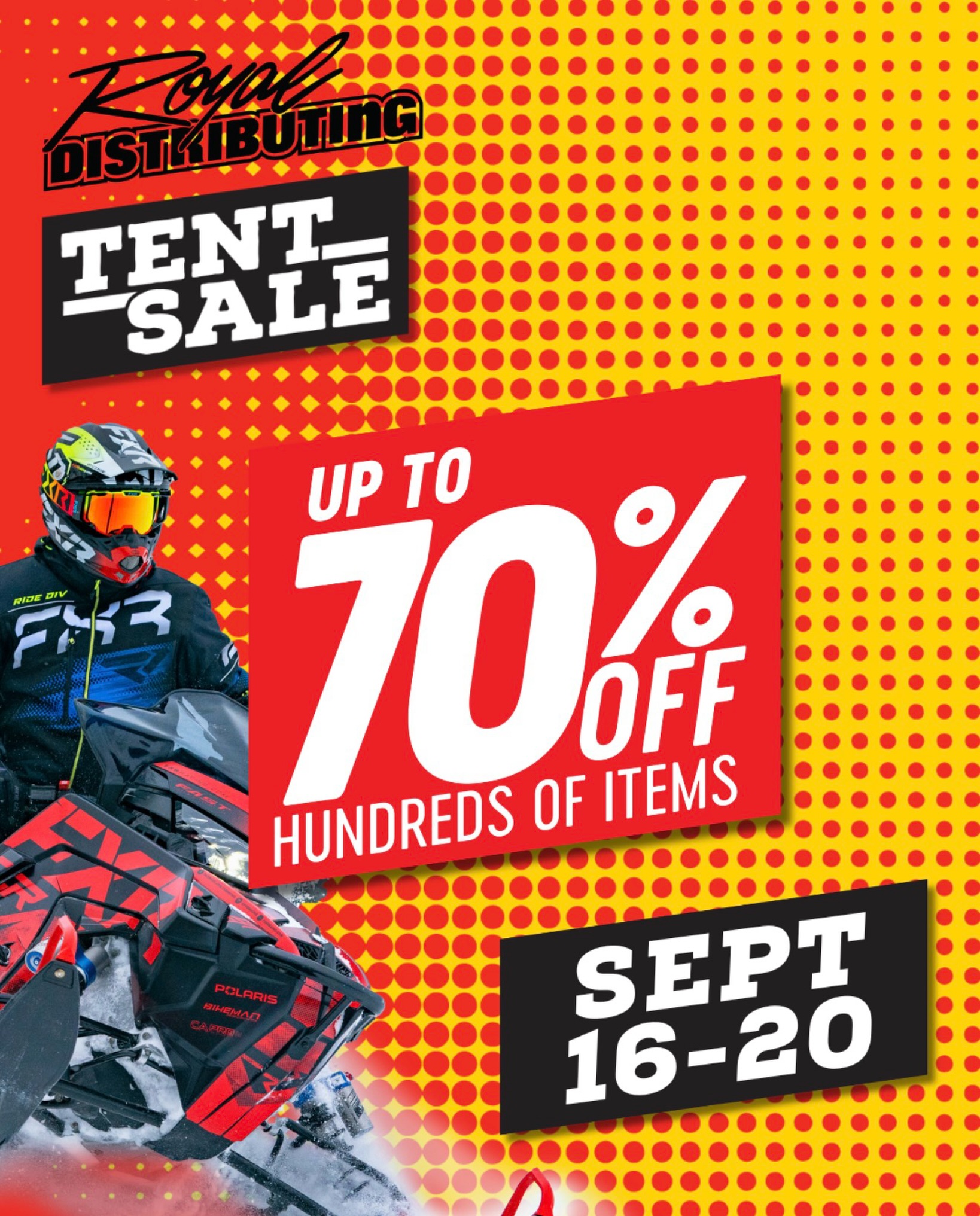The wait is over — Royal’s BIG TENT SALE is LIVE!
📅 On now until Sept 20th!
🏷️ Up to 70% OFF storewide!*
🔥 Incredible door-crasher deals while supplies last
✨ Weekend Clear the Tent Event (Sept 19 & 20 Only)
Buy more, save more on all red tag items:
• 2+ items = extra 10% OFF
• 4+ items = extra 15% OFF
• 6+ items = extra 20% OFF
🎁 Contests & Giveaways
• Wed–Fri: 10 random customers per store win a FREE $25 Gift Card
• Sat: One lucky winner at each store could WIN their entire purchase!
⏰ Extended Tent Sale Hours (Ontario Stores)
• Wed, Sept 16: 9am–8pm
• Thu, Sept 17: 10am–7pm
• Fri, Sept 18: 10am–8pm
• Sat, Sept 19: 9am–5pm
• Sun, Sept 20: 10am–4pm
•
•
•
#EatSleepRide
#RoyalDistributing
#CanadianSale
#BigFallSale