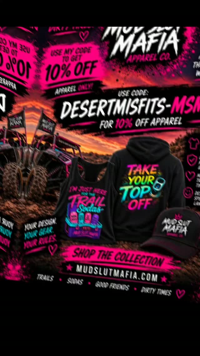 Okay y’all, this one is for my dirty girls who send it 🩷🤘🏼I’ve got a 10% OFF APPAREL code for @mudslutmafia 🔥 

Use code💥 DESERTMISFITS-MSM10 💥at checkout for 10% off apparel.

Their stuff is basically made for anyonee who would rather be covered in dirt on a trail than anywhere else 😂

🩷 DESERTMISFITS-MSM10
🔥 10% OFF APPAREL
🤘🏼 Get dirty. Stay dirty.

Go find something you need 👀

Www.mudslutmafia.com