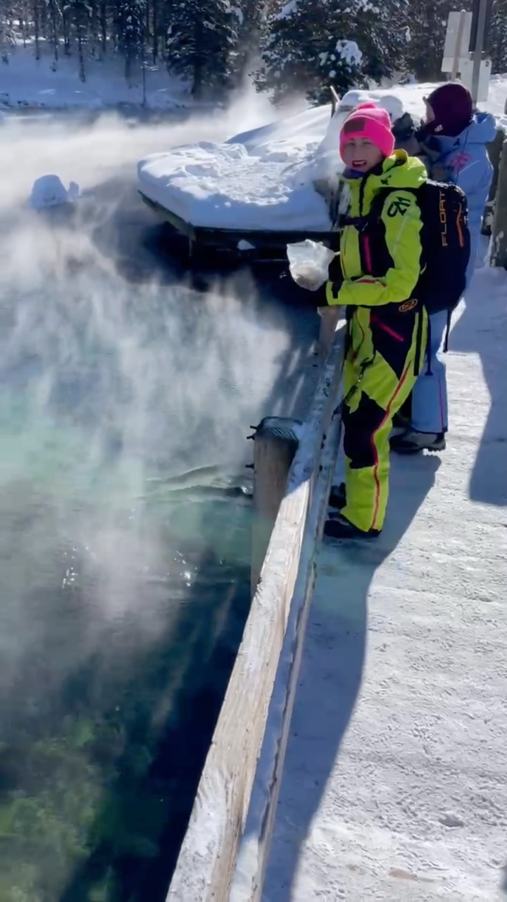 So looking forward to feeding the fishies again in I.P. 

I know it’s a totally touristy thing to do, but it honestly makes me laugh, and I love seeing them!!! 

Who else is fed the fish in this famous location? 

#IYKYK #PnwPowderPuffin #Snowmobile #TouristForADay #Sledding