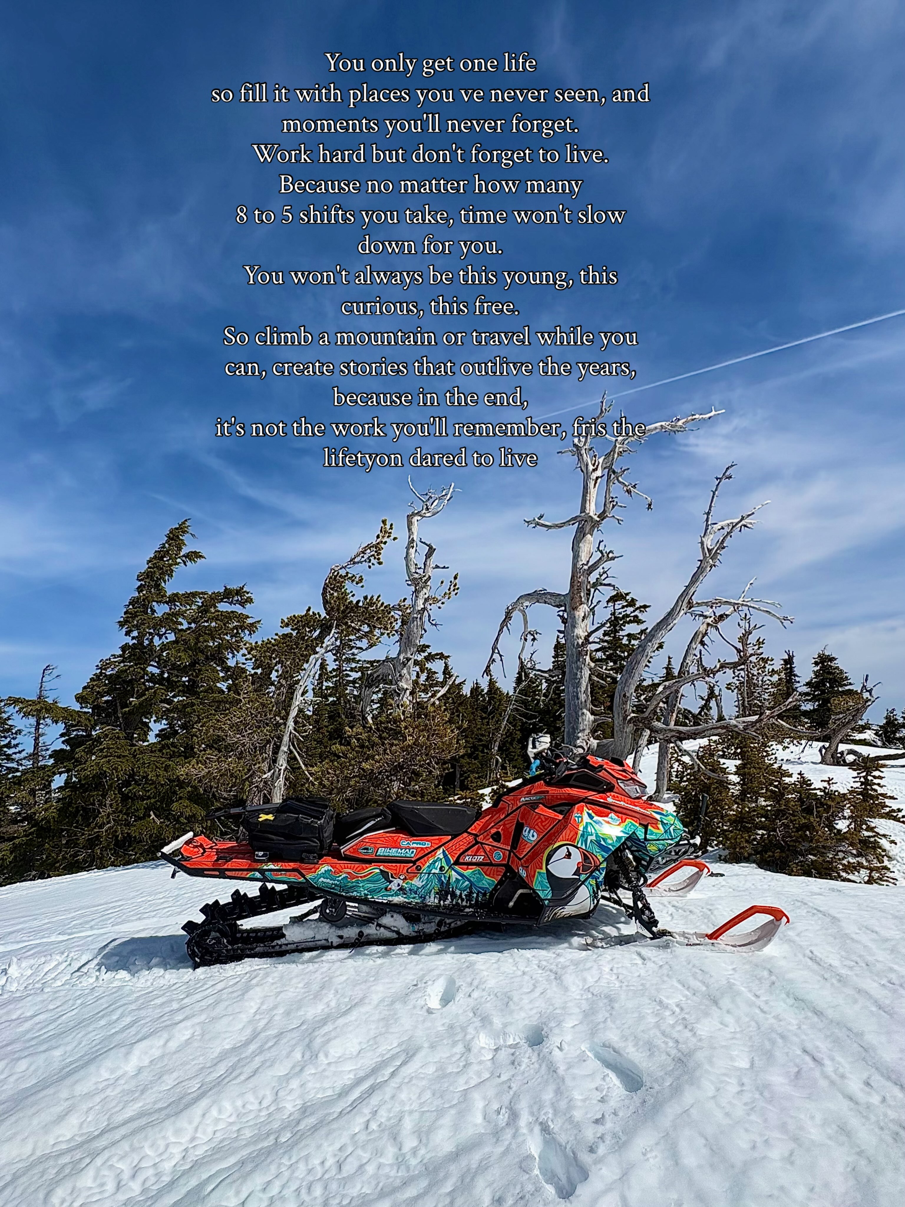 You get one life… live it full 🫶💜

#OneLife #Snowmobile #Sendit #Sledding #PnwPowderPuffin

@Marlon_products 
@ArcticFXGraphics 
@tempestOptics
@bikemanperformance_snow 

@klotz1959
@AltitudeSickness_911
@skidoo 

@SuspensionProz
@CAproSkis
@backwoodsbmp

@VO_Gloves 
@EvansWaterless
@artworkbysierrawinter 
@pureadrenalinesnow