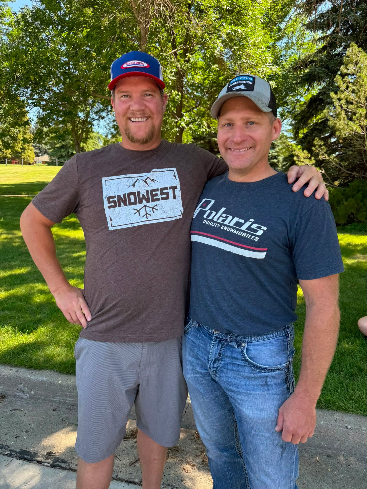 I love that snowmobiling has given me friends from all over. This is Tom Bauer from North Dakota. We are both Polaris Snowmobiles ambassadors and we have ridden in Jackson and he was my right hand man at Haydays last year as Dumb & Dumber.