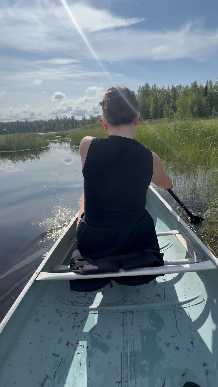 At the end of our road in the Skypark there is a gate with access to another lake. We thought we would take the canoe over and check it out. Turns out it wasn’t as easy to get to the water as we had hoped. After squishing through wet marsh we made it. We also found out that @skeet.black has some very strong feelings about proper paddling in the canoe that didn’t necessary align with the vibe that @haley.simpson52 and I were feeling. Lessons were learned, I think, maybe. #canoeing #angryelf #properpaddle #alaskalife #lakelife