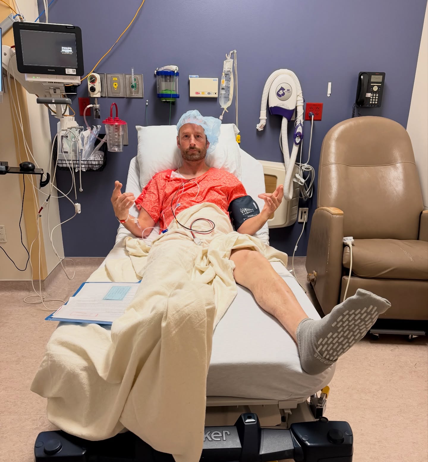 Back in the shop for repairs again. This time in a gown that really accentuates my figure 😂. One more attempt at fixing a knee that has ruptured 4 ACLs now.. this is surgery #1 of 2 that I will need to fix it up proper. 

The hospital expenses, the pain, mental drain, the set backs in all forms of life have been absolutely brutal and with surgery #12 it hasn’t gotten any easier. But I’m not a quitter. 

All I can do is channel my inner @dannyway , cope with it the best I can, hope for the best in the repairs and take it day by day working back to health again. 

For this surgery the doc took out old stripped hardware, filled bone tunnels so they can heal up for new tunnels to be drilled in a few months and trimmed tears on both sides of the meniscus. He pulled out a flap that had been lodged in there since October that kept my knee from bending past 90 degrees for the past 7 months. ACL ruptured back in December so that replacement will have to be taken care of in the 2nd surgery. 

After at least 4-5 months of recovery from this procedure I will be “ready” for another surgery. they will have to cut a slice out of my tibia to level the tibial plateau, then run an ACL graft through as well as clip pull a piece of my IT band diagonally over my knee. Hopefully this does the trick and holds this knee together proper so I can get back to 100%. 

I’m considering riding it out (snowboarding, powsurfing etc) without the ACL thru next winter and have that 2nd surgery done next may. I think I’ll go insane if I have to do back to back surgery.. and miss out on a full winter on top of that.. or maybe I’m already insane and that’s what makes me lean towards that as the best way forward for my mind and for my soul.
