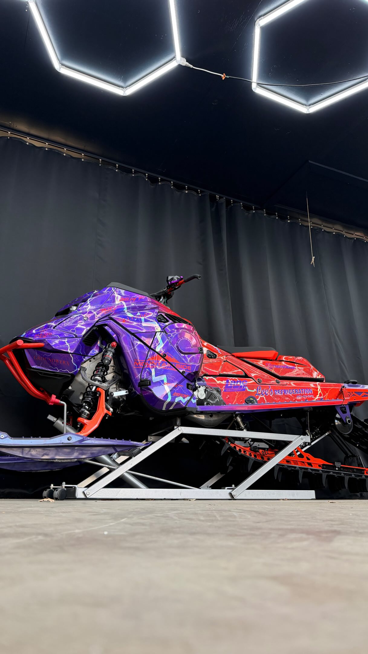 The Purple Polaris Eater. @estickygraphics knocked it outta the park with this wrap! #mountainsideperformance #skidoo #freeride #thatskidoofeeling snowmobile
