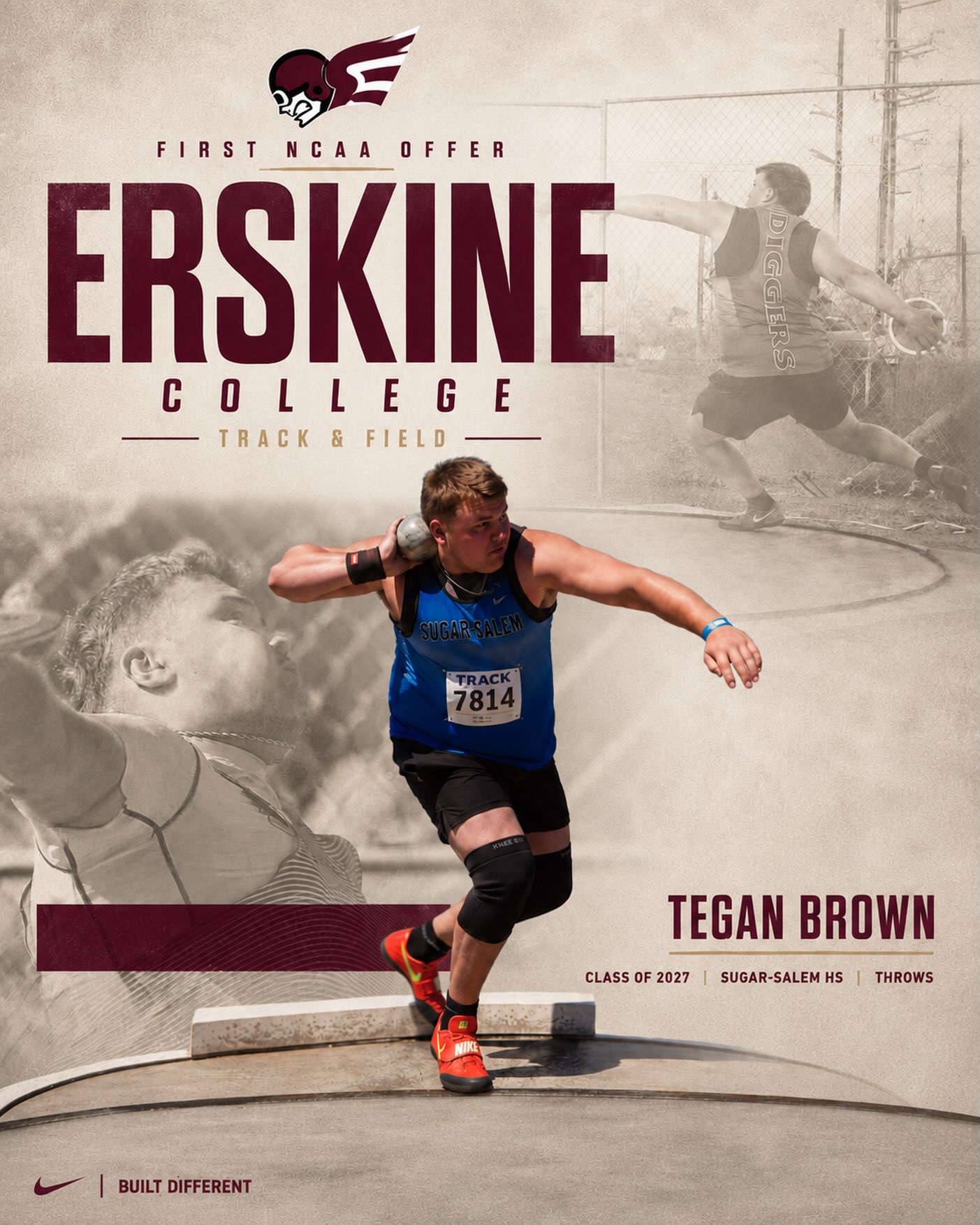 After a great conversation with Coach Pittman I’m happy to announce I have received my first Division ll offer from Erakine college! So grateful for the opportunity and can’t wait to see where track takes me! #throwing #track #college #uncommitted @erskine_throws
