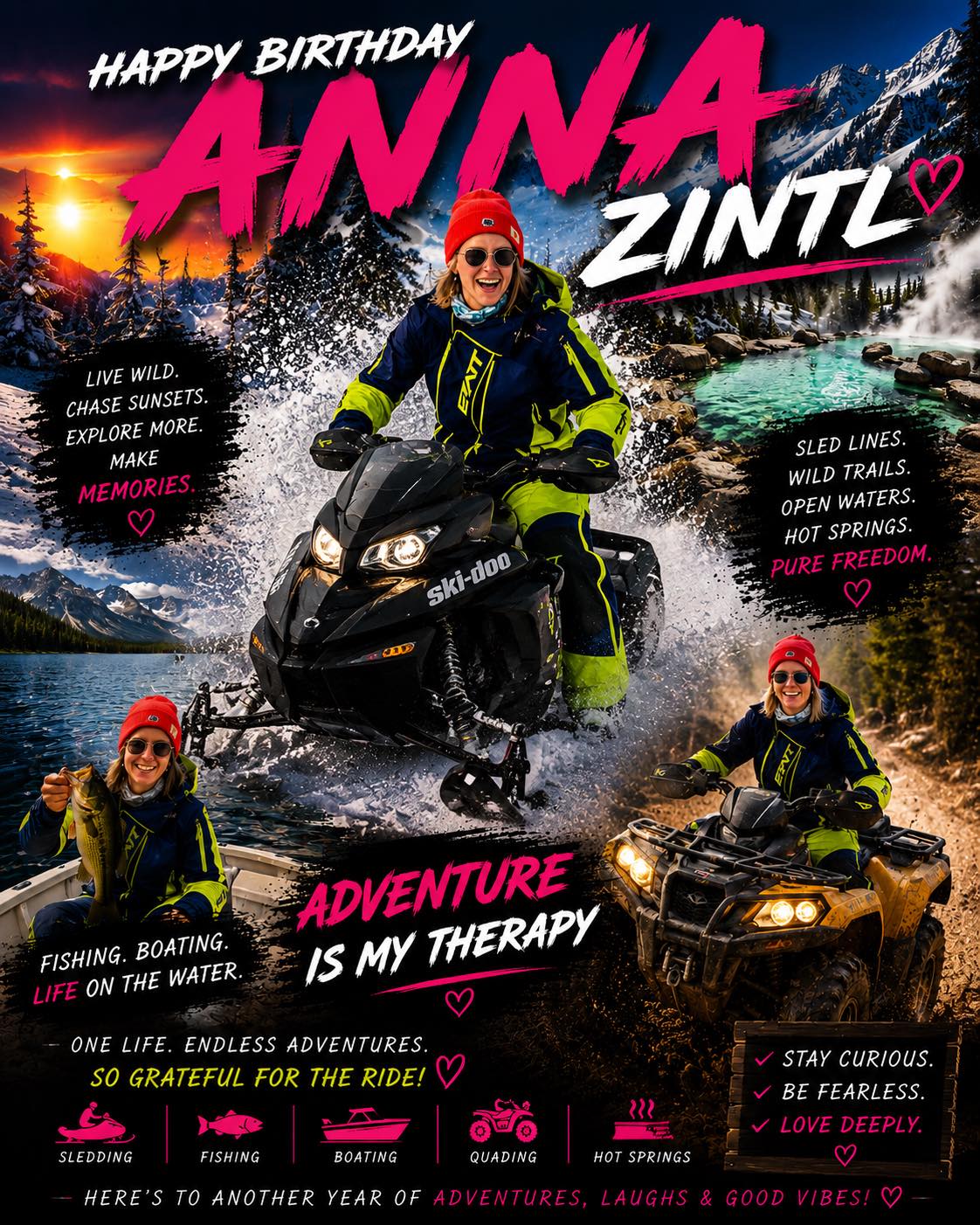 🎉 Happy Birthday Anna ! 🌄❄️🛷

From tearing through snow on your sled, to muddy ATV trails, fishing the calm waters, and soaking in hidden hot springs — you live every adventure to the fullest! 💗

Adventure is your therapy, and the world is your playground! 🏔️🚤💨 #thtambassador #tntladyshredders #birthdayshout #backcountry
