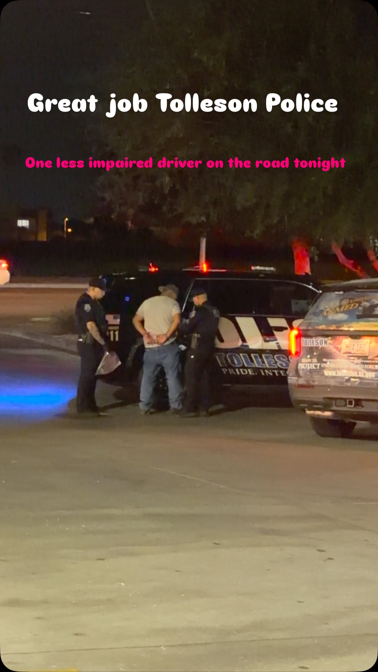 @cityoftolleson has some of the best police officers. Always professional and knowledgeable. In this case they recognized the signs of impairment and did the FSTs and determined impairment and confirmed with the breathalyzer.