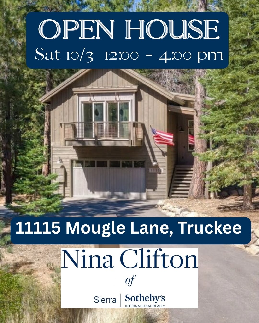 Open house Sat 10/3 12-4pm in Truckee, California. Built in 2022 -  4 bedrooms with a separate family room.  Stop by and chat with the Tahoe Donner Real Estate Specialists.