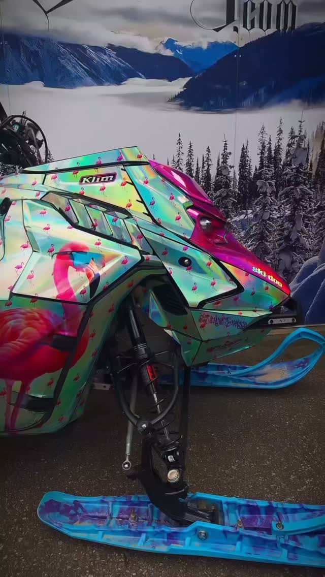 Throw back to one of the most badass wraps we did last year. @destinyxojoy wanted a flamingo wrap with all the flamingos wearing @gunsoutglasses. So that's what she got and pink and teal to boot. If you wanna see this wrap on the best sled video game there is. Check out @sleddersgame its there available for download. 
@godwreker 

#SlayEveryday
#Flamingo
#SleddersGame
#Ride365
#SledWrap