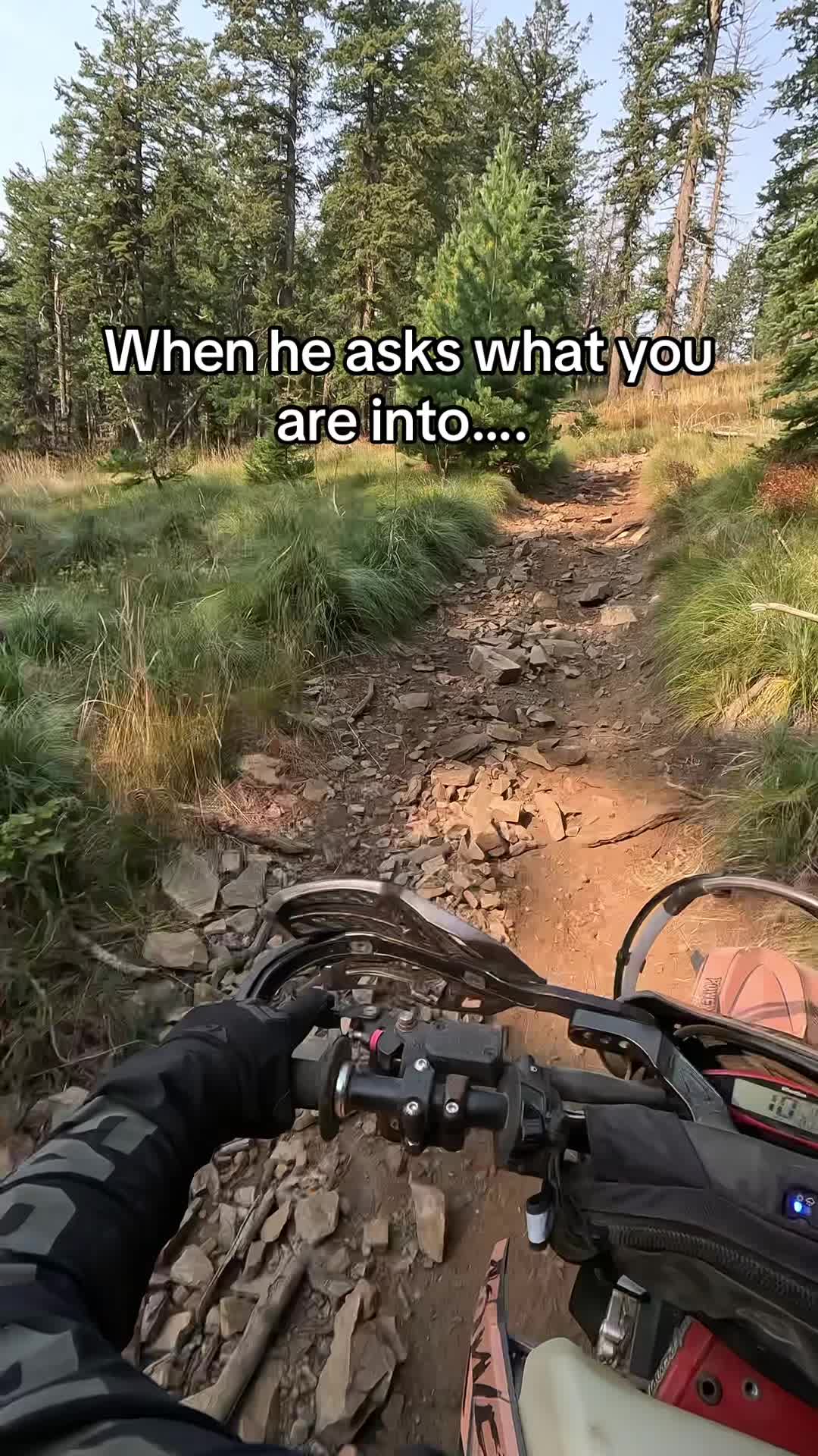 Kidding I actually hate rocky trails 😆🙃  #beta #betaxtrainer #enduro #2stroke #girlswhoride #girlswhoridedirtbikes #dirtbike #endurolife #dirtbikelife #powersportsunlimited #throttletherapy #optoutside #enjoytheride #rocks #relatable #comedy 