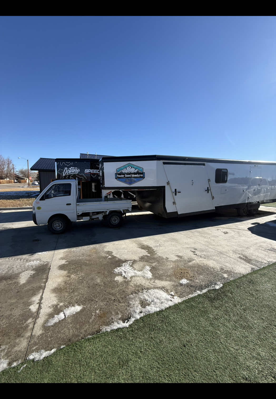 Budget cuts had to be made…. All jokes aside snow will come and conditions are still fun to get out in!!! #snowmobile #snowmobiling #minitruckin #ktruck #suzukicarry