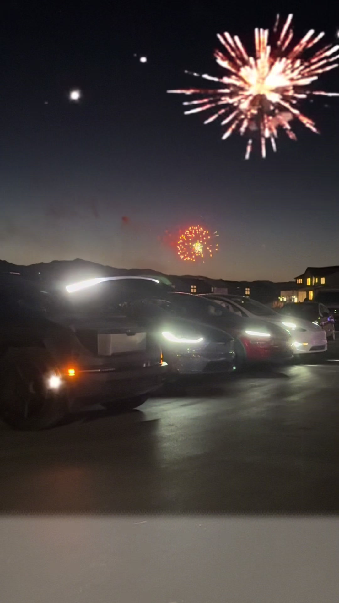 Tesla and firework show. #tesla #fireworks #4thofjuly #trending #America250 @Tesla Clips @Elon Musk 