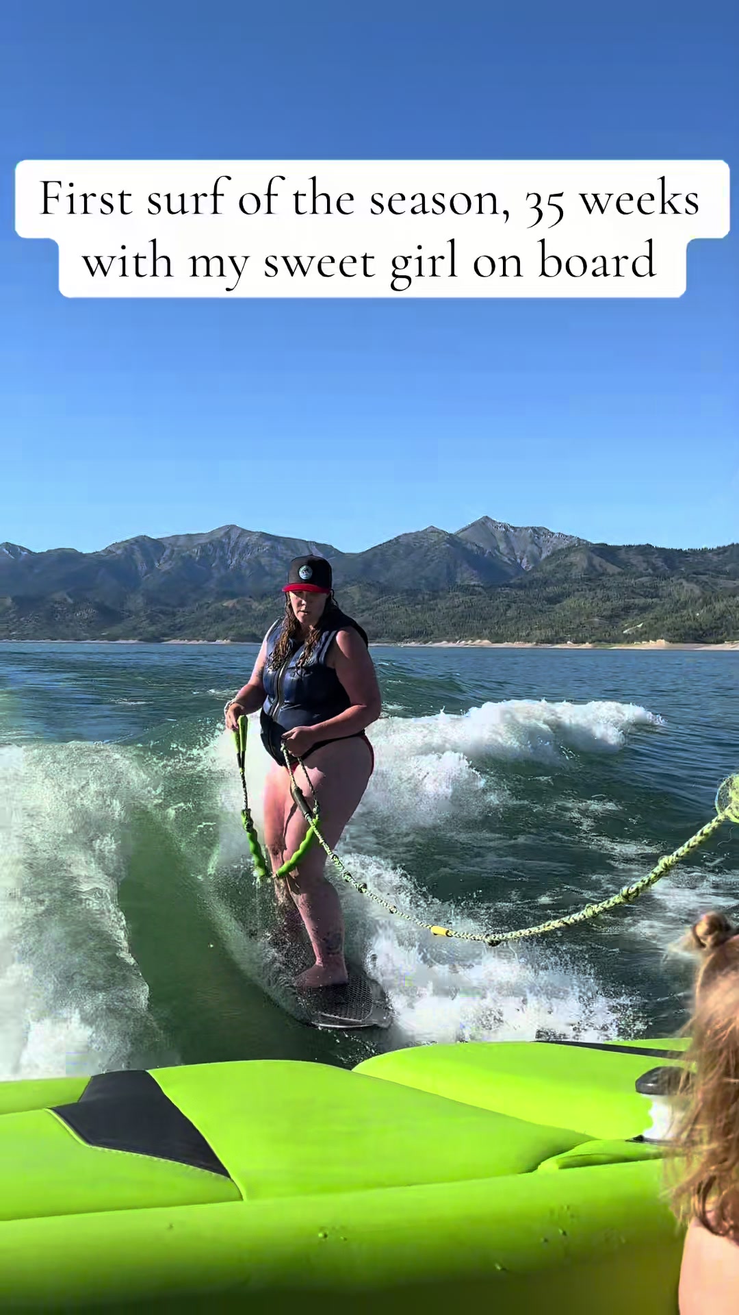 So glad I got to get out and surf a couple times while pregnant. Very special to do the things I love with this little girl on board! #pregnantlife #wakesurfing 